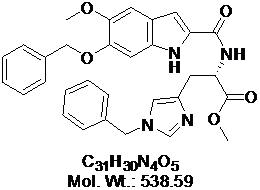 Structure of 3-(1-Benzyl-1H-imidazol-4-yl)-2(S)-[(6-benzyloxy-5-methoxy-1H-indole-2-carbonyl)-amino]-propionic acid methyl ester CAS 1598424-76-0